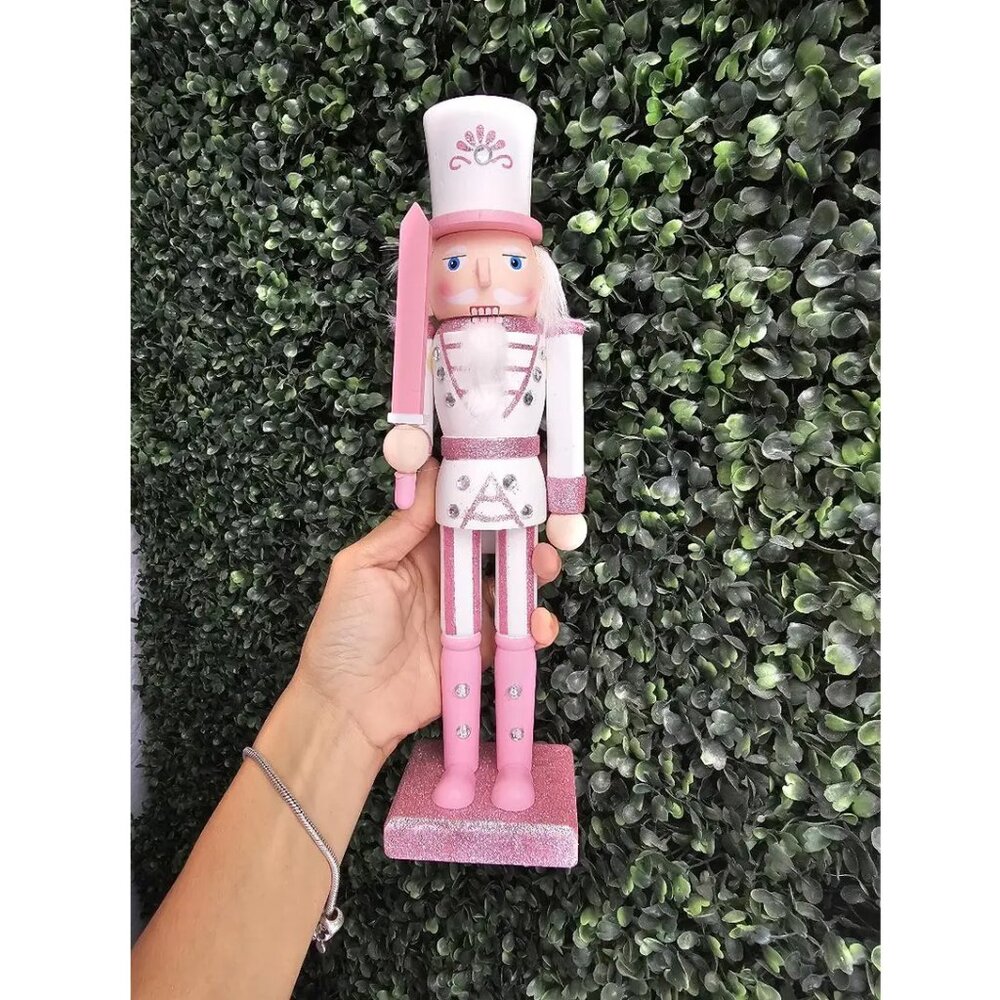Pink Nutcracker Soldier Christmas Decor Holiday Xmas Decoration Wooden Statue - Picture 3 of 14